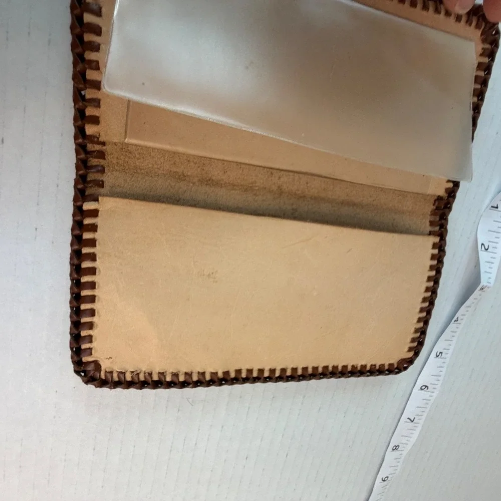 Vintage Hand Tooled Leather Checkbook Cover Floral Ferns‎ Bi-Fold Wallet